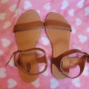Pair of Chesnut Sandals and Tan Flip flops